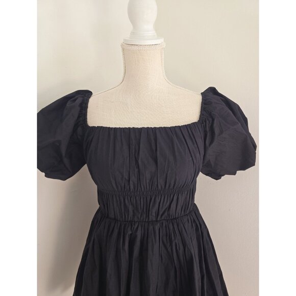 Abercrombie & Fitch Ruched Puff Sleeve Mini Black Babydoll A-line Short Dress XS - Picture 2 of 12